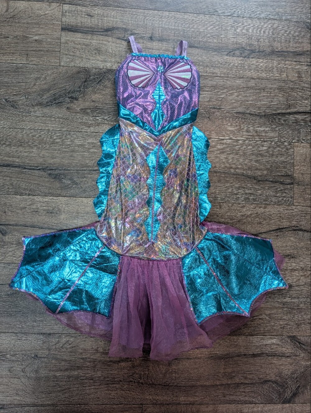 Kids Mermaid Halloween Costume Dress Up Cosplay Seashell Shimmery Teal & Purple